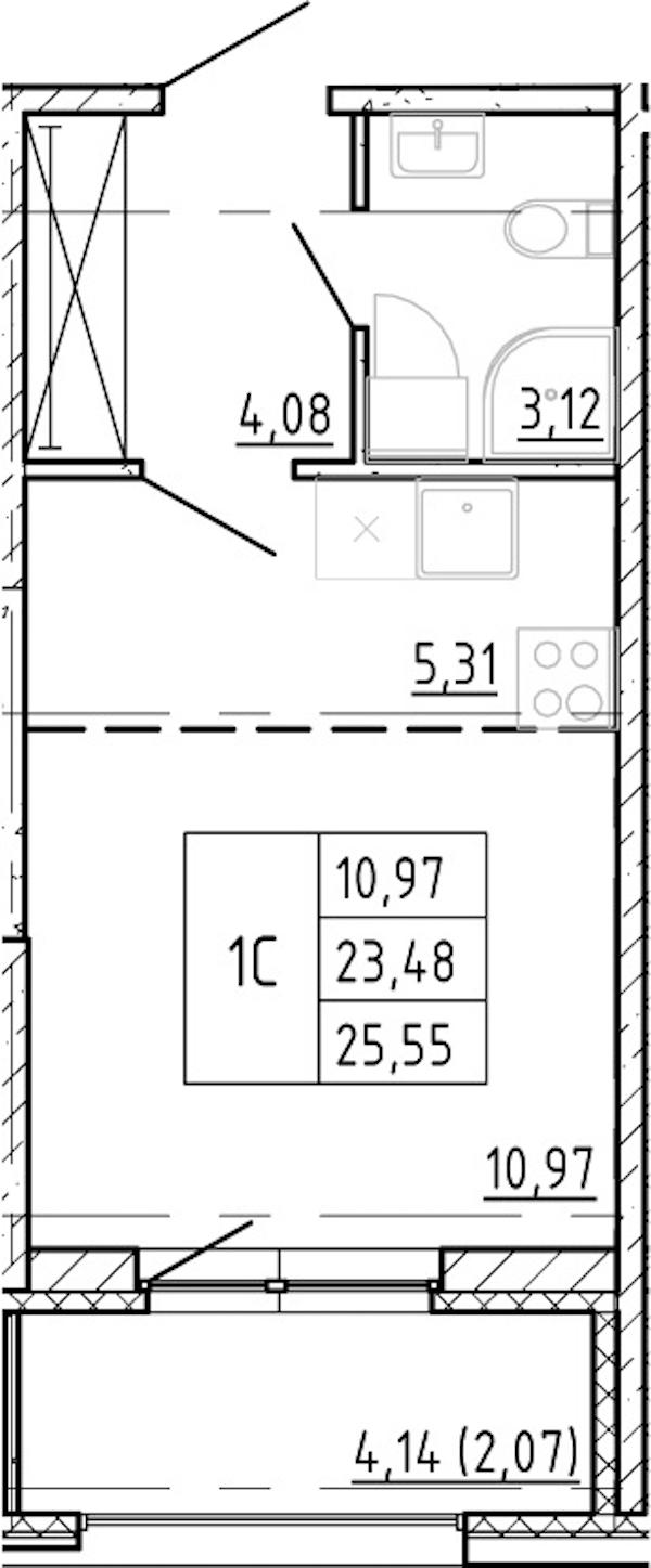 Квартира студия 23.48 м², 2/12 эт., ЖК «Полис Новоселье»